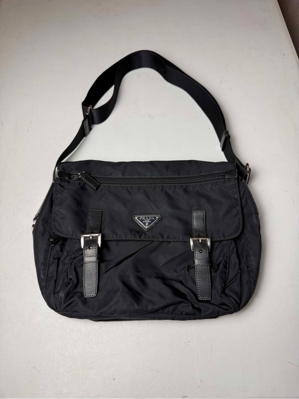 Prada Shoulder Bag VELA SPORT Nylon Black Silver Hardware Triangle Logo P
